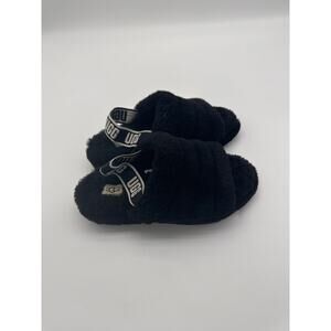 UGG Fluff Yeah Shearling‎ Strap Open Toe Black Slingback Slippers US 9